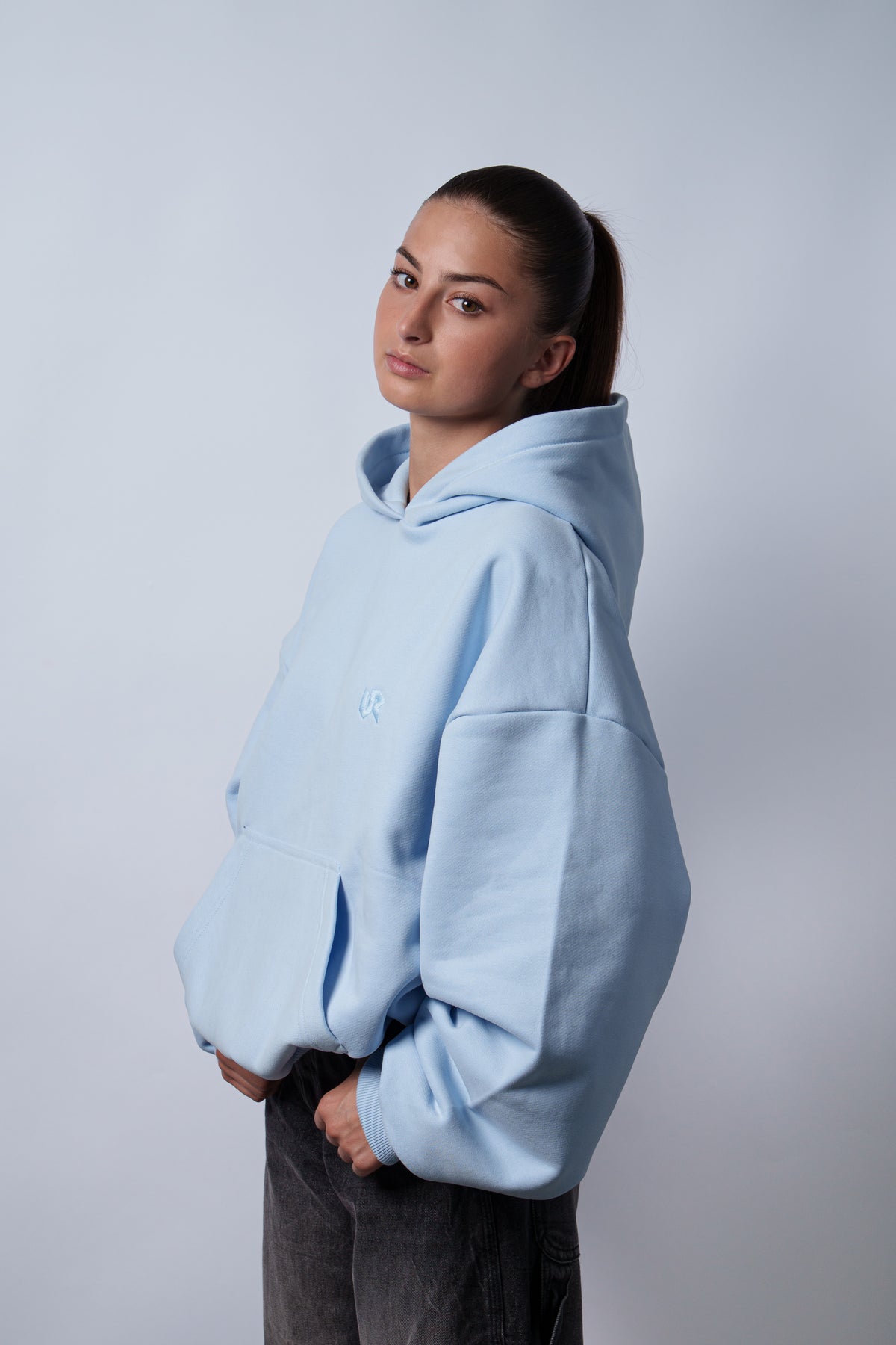 Peach Skin Baby Blue Hoodie 350GSM